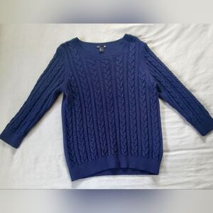 Navy cable knit sweater. Size Large